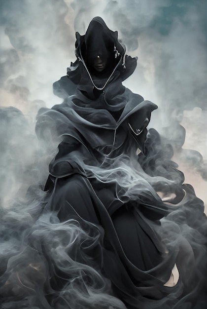 Person in a hood among the smoke generated by artificial intelligence