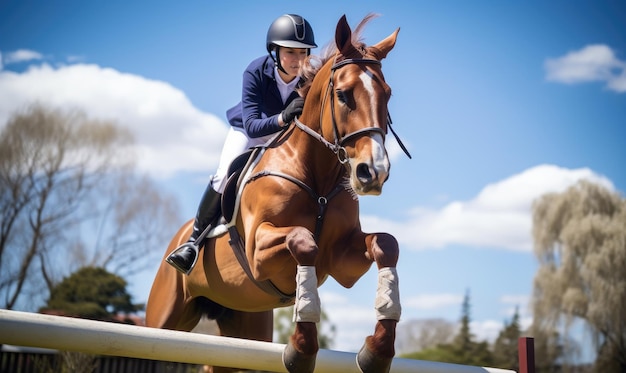 A person on a horse jumping over an obstacle