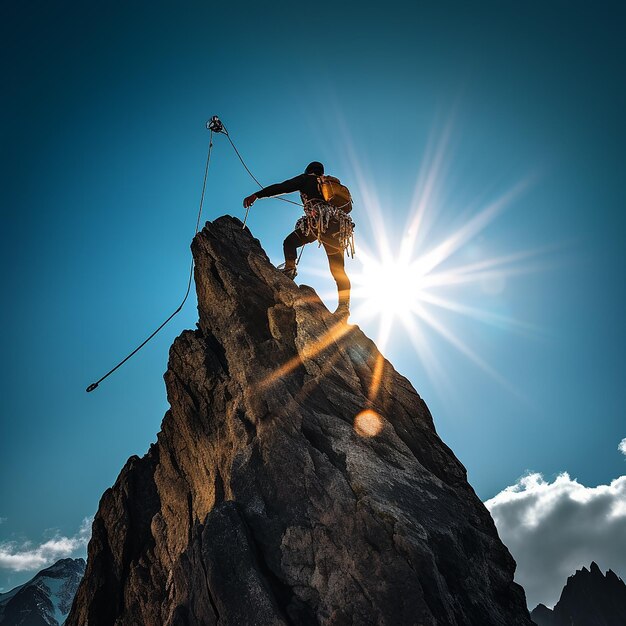 Premium Photo A person is climbing a rock with a rope