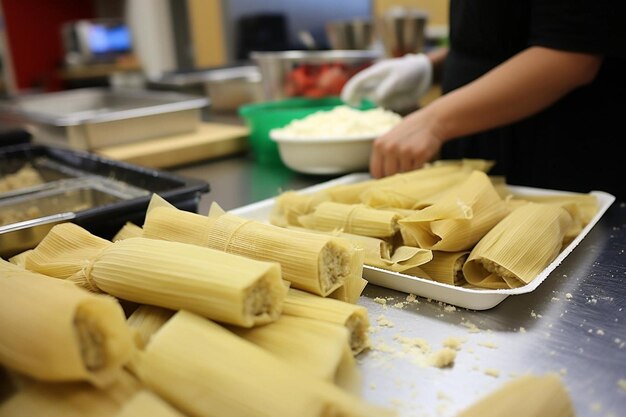 Photo a person is cooking pasta with a tray of pasta