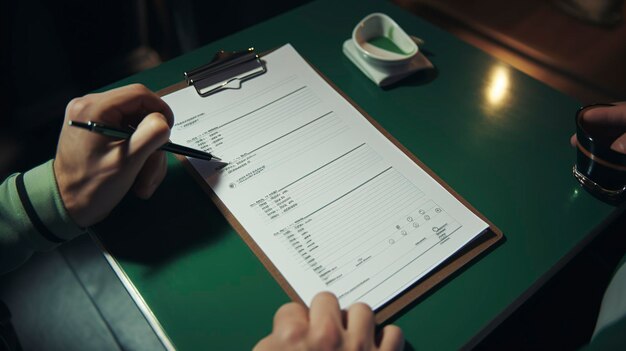 Photo a person is cutting a piece of paper with a pen on it