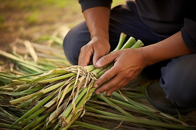 a person is cutting up a bunch of asparagus.