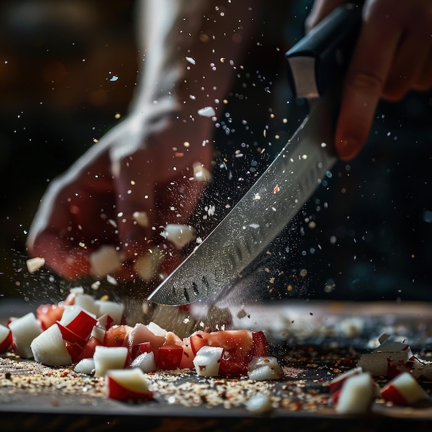 Foto una persona sta tagliando una piccola insalata di frutta