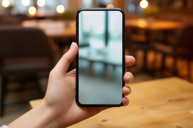 A person is holding a cell phone with a screen that is blank