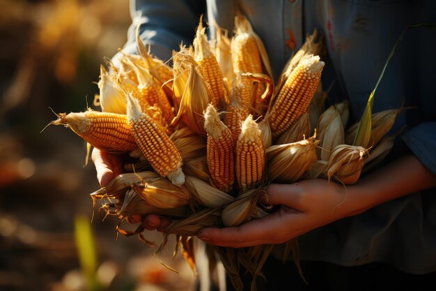 A person is holding corn agrisyia onshore in the style of light gold and light brown ai generated