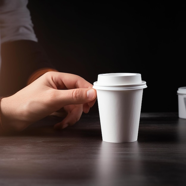 Photo a person is holding a cup with a lid that says 