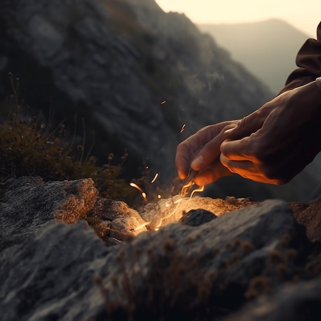 A person is holding a fire in their hands.