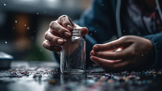 A person is holding a jar with a clear glass jar that says'the word'on it '