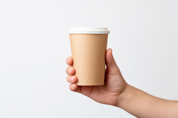 Photo a person is holding a paper cup in their hand