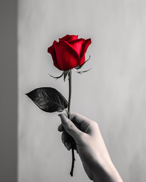 Photo a person is holding a rose that is red and white.