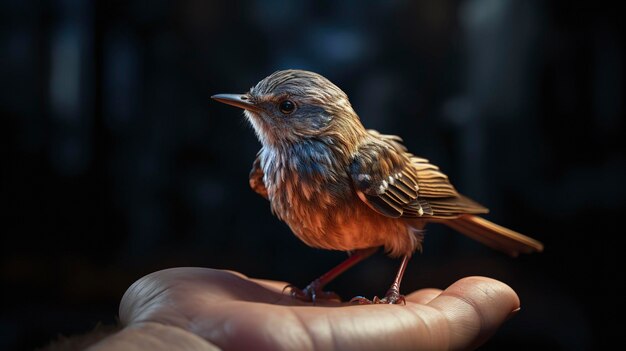 Photo a person is holding a small bird in their hand