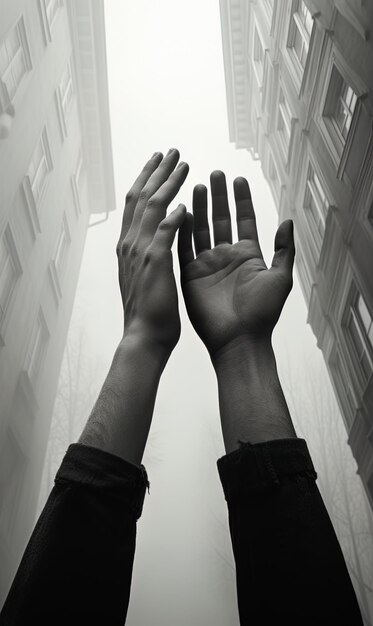 a person is holding their hands up in the air