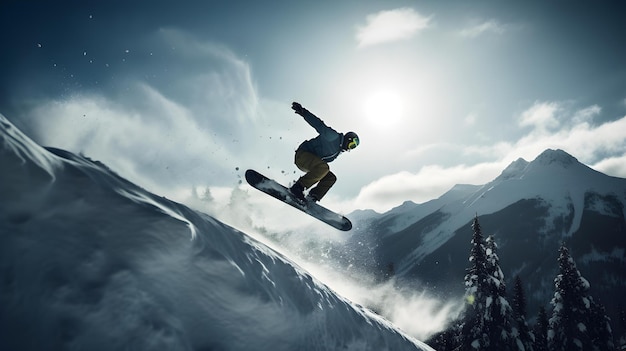 Photo a person is jumping on a snowboard in the air.