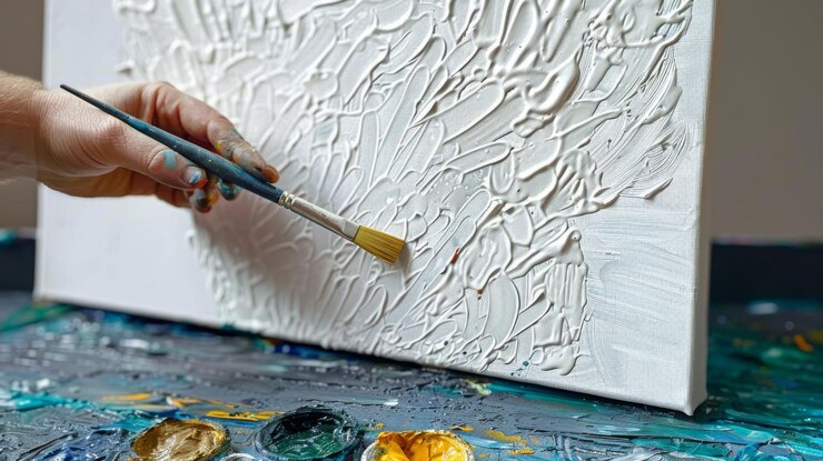 Photo a person is painting a white canvas with a brush
