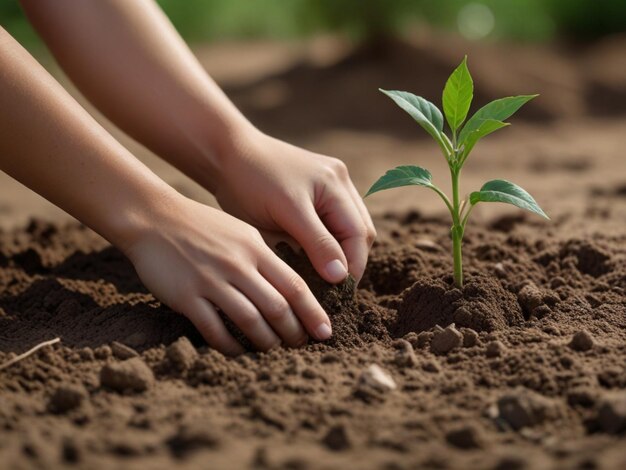 a person is planting a plant in the soil