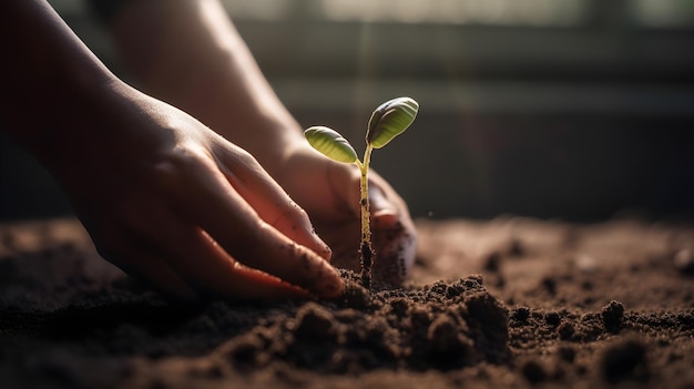 A person is planting a seedling in the soil generative ai technology