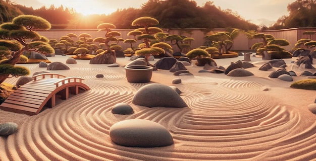 Photo a person is playing with rocks and the sun is setting