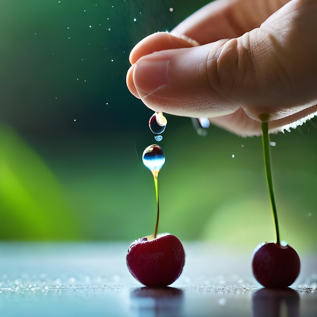 A person is playing with a water droplet that is being held up by a hand