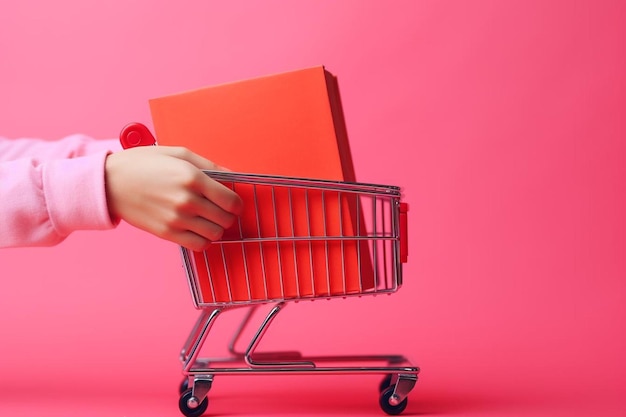 Photo a person is pushing a shopping cart with a red folder in the middle