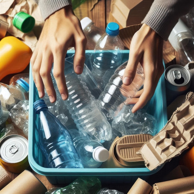 Photo a person is reaching for a container of water and bottles