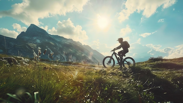 A person is riding a mountain bike