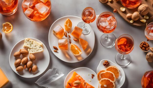 Photo a person is sitting at a table with food and drinks