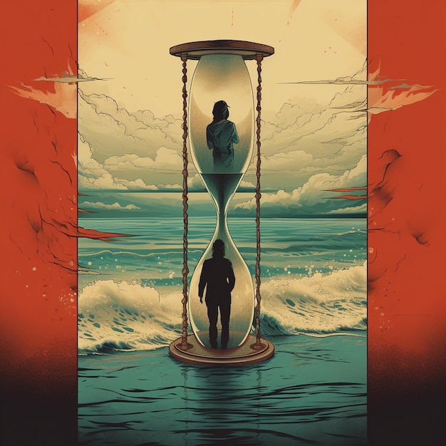 Photo a person is standing in a hourglass that says 