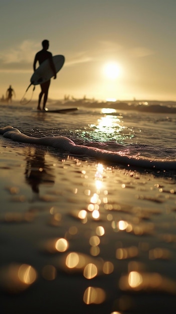 Photo a person is standing in the water with a surfboard in their hand