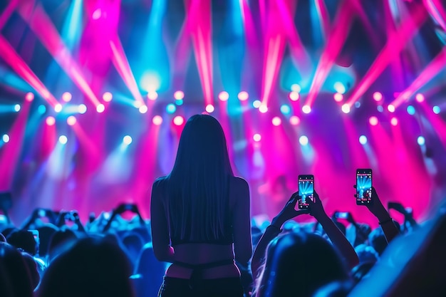 A person is taking a picture of a crowd at a concert tche crowd is full of people