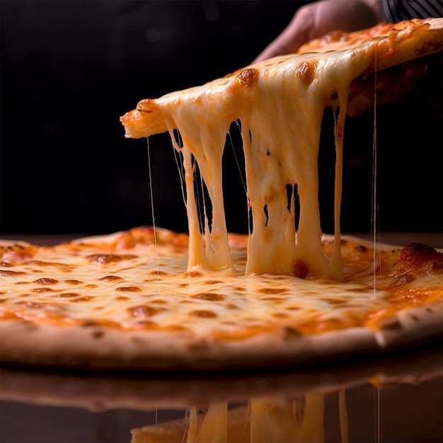 A person is taking a slice of pizza from a pizza.