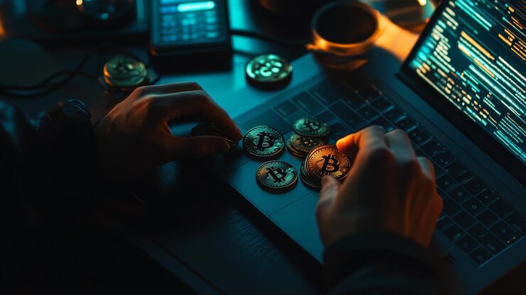 a person is using a digital tablet with a cup of coffee and a phone with the number 4 on it