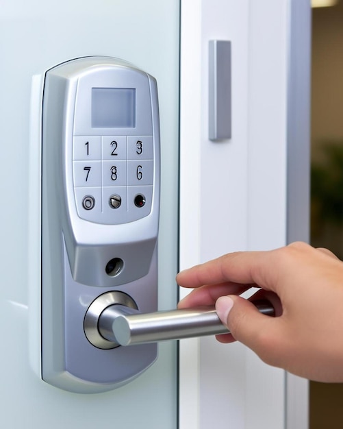 Photo a person is using a lock that is open to a door