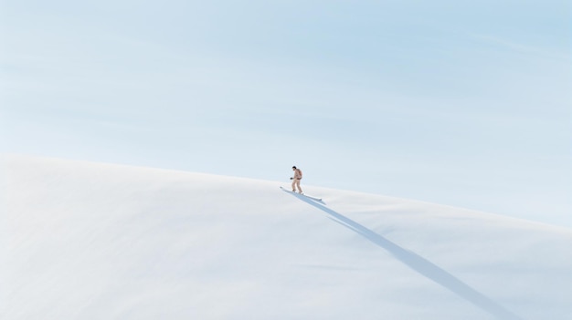 A person is walking up a hill on skis