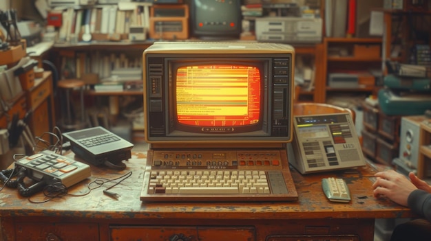 Photo a person is working on a 1981 computer