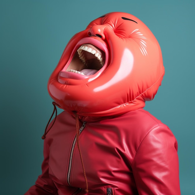 Person laughing wearing inflatable boxing mask picture Ai generated art