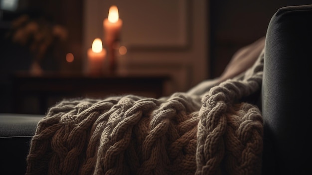 A person laying on a bed with candles in the background