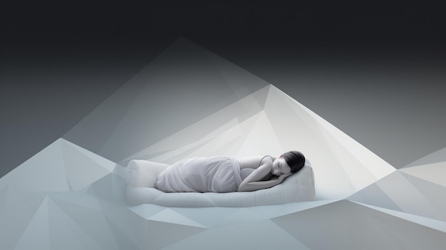 a person laying in a bed with a white sheet on it