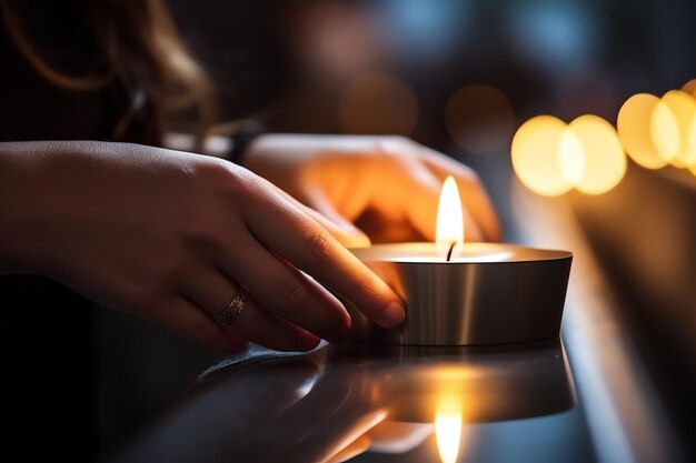 Photo a person lighting a candle