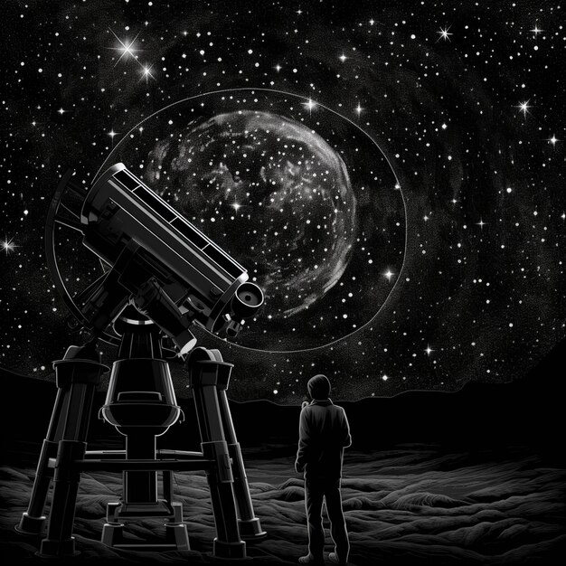 Photo a person looking at a telescope with the stars in the background.