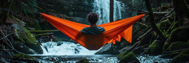 Foto lounges per persone in una amaca circondata da lussureggiante vegetazione