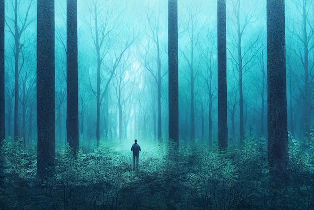 person in the magical forest digital art illustration