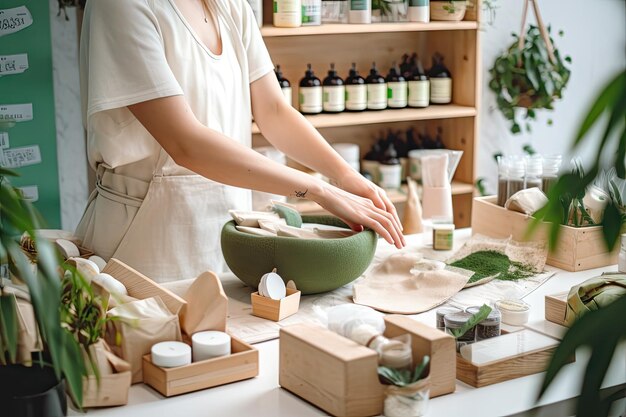 Photo person making ecofriendly purchase in shop with products on display created with generative ai