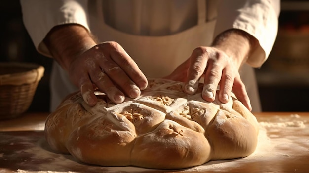 a person making a loaf of bread