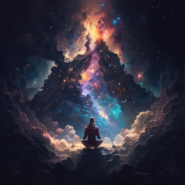 Person Meditating In Deep Space Generative AI