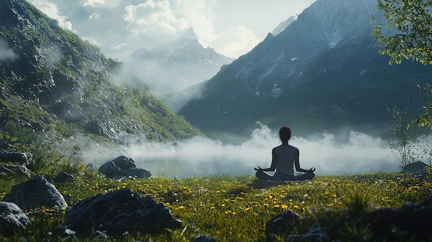 person meditating peacefully in a tranquil forest filled with greenery