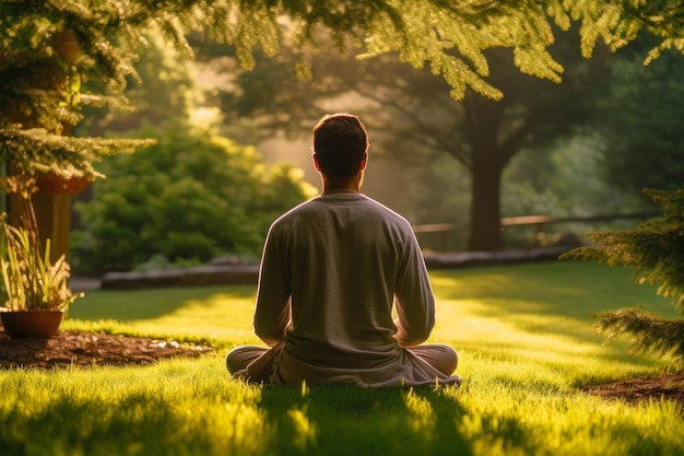 Person Meditating in Tranquil Sunset Park