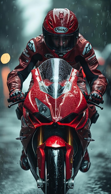 Photo a person on a motorcycle with a red helmet on