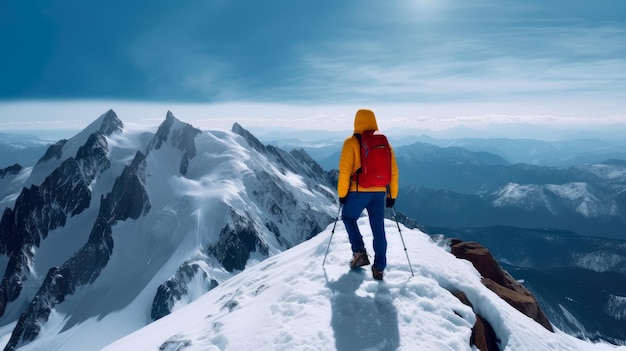 A person on a mountain top looking at the mountains