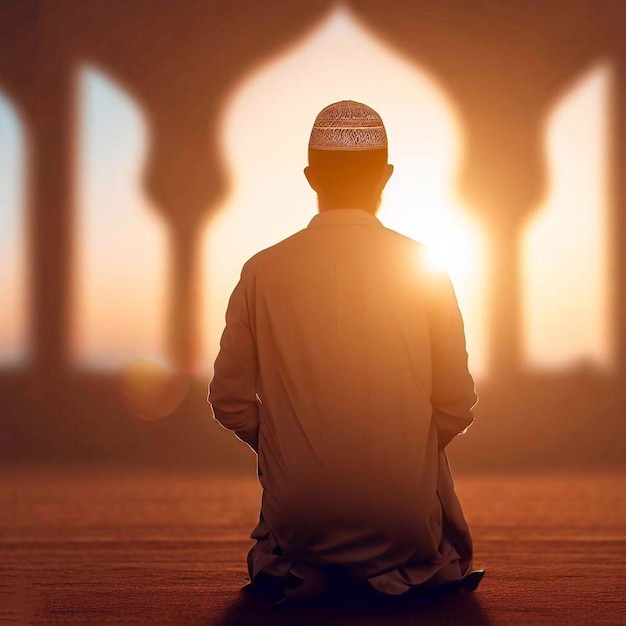 Человек мусульманской национальности молится во время Рамадана