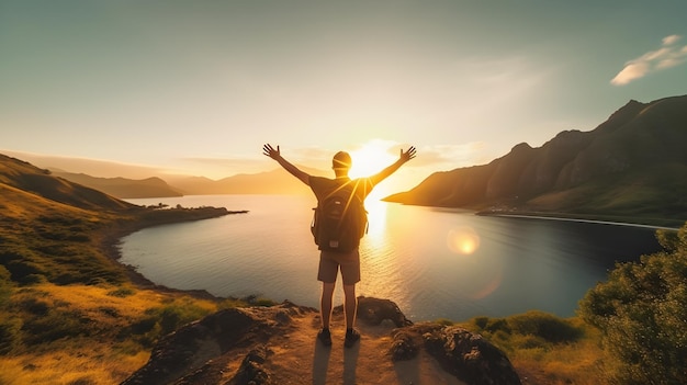 사진 산꼭대기에 있는 사람